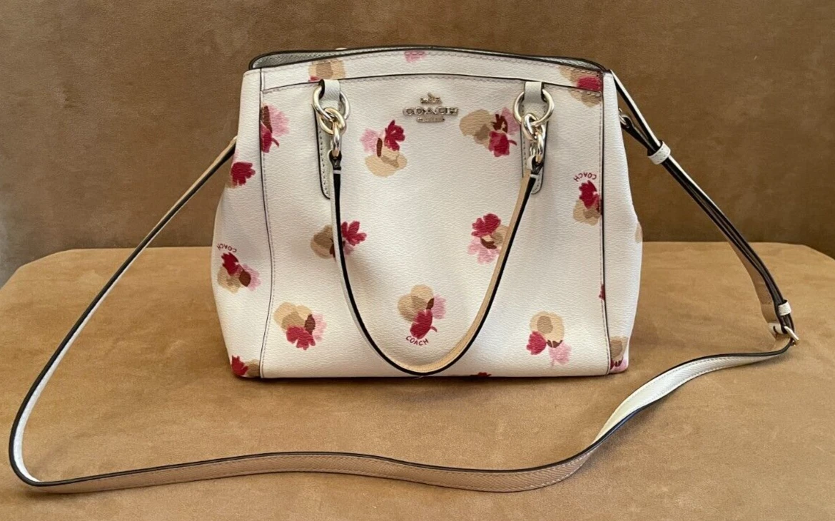 Coach White Leather Red Flower Zipper Closure Evening Cluch Mini Bag Purse  | eBay