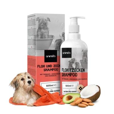 ANIMIGO Floh & Zeckenschutz 500ml Hundeshampoo - Kamillenöl & Mandelöl - Haut Fellpflege