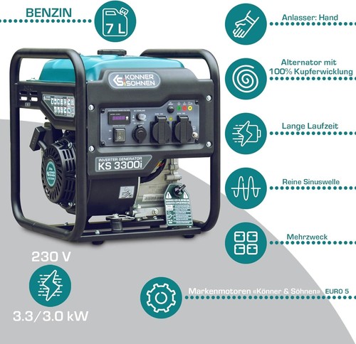 Generador de corriente inversor KS 3300i corriente de emergencia grupo electrógeno generador 3300W - Imagen 3 de 13
