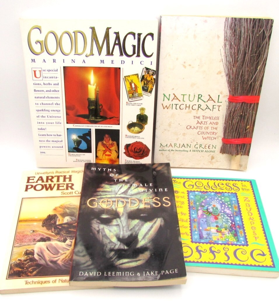 5 Wicca books: Good Magic, Natural Witchcraft, Earth Power, Goddess, Female Divi