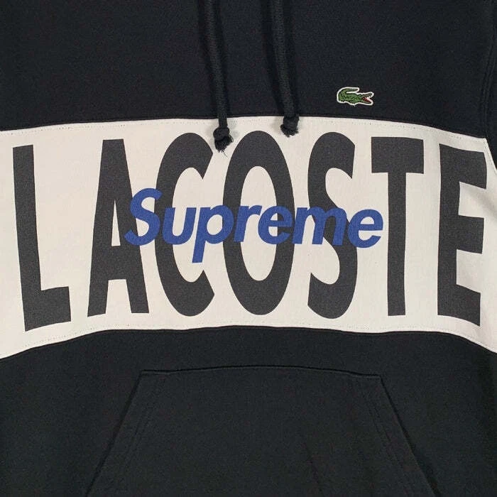 Felpa con cappuccio Supreme 19AW LACOSTE logo pannello pullover felpa usata