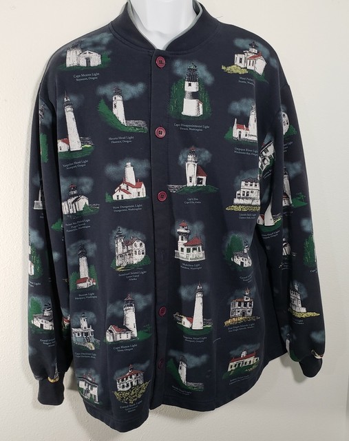 Vintage Art Unlimited Sportswear Lighthouse Cardigan Sweater Made in USA XL | eBay