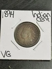 1894 Indian Head Cent Penny VG Very Good Coin (Raw14870)