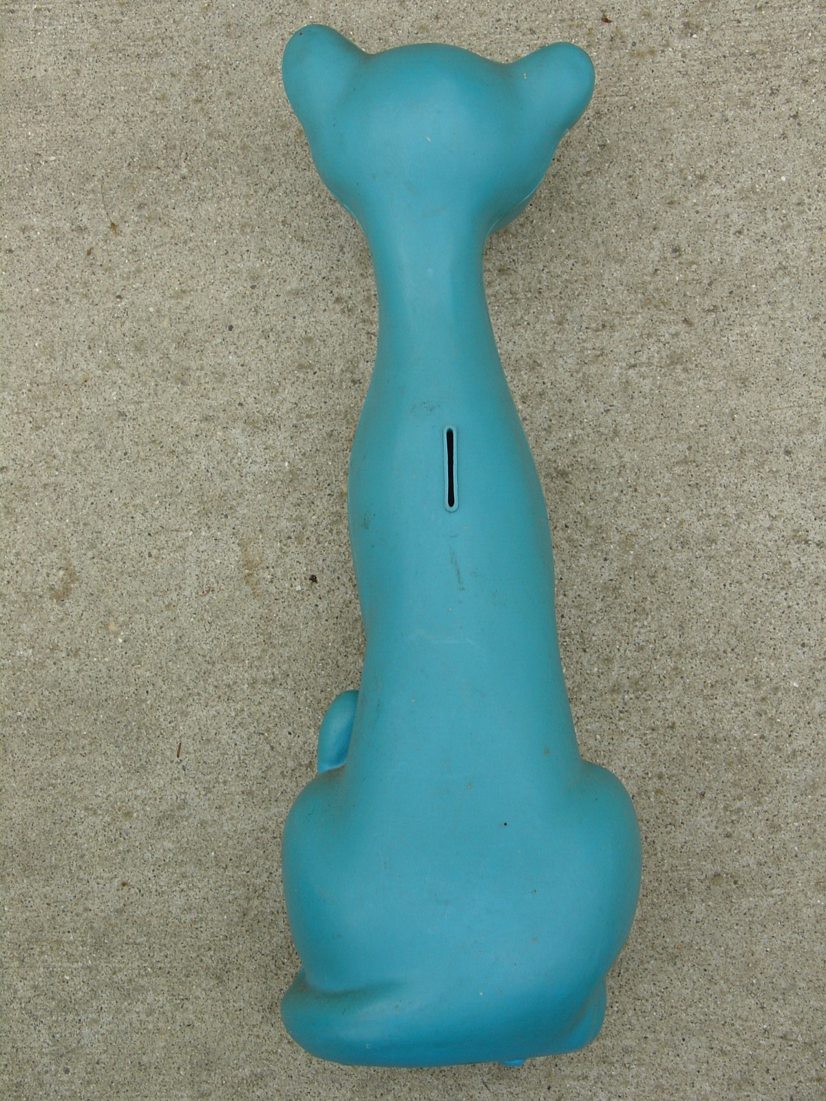 Vintage Plastic Blow Mold Seated Pet Kitty Cat Bank Blue w/ Green Eyes 16"