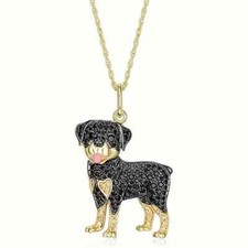 NEW Rottweiler Dog Necklace Rhinestone Pendant - Perfect Gift