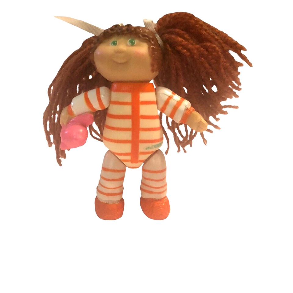Vintage 1984 Cabbage Patch Kids Girl In Orange Striped Pajamas Bear Premium Toy - Image 2 of 4