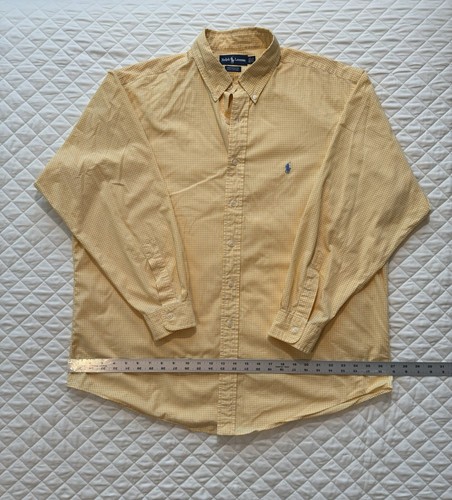 Ralph Lauren Polo Mens Long Sleeve Button Polo Yellow Plaid Sz 17 1/2 FLAW - Foto 6 di 7