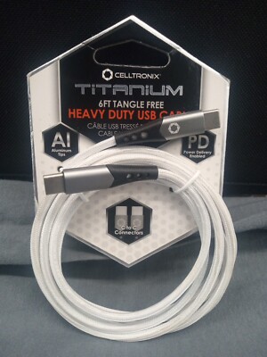 Celltronix Titanium 6' Tangle Free Heavy Duty USB Cable - Type C To Type C New