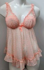 Victoria's Secret Semi Sheer Floral Frilly Peek-A- Boo Babydoll Slip Dress M