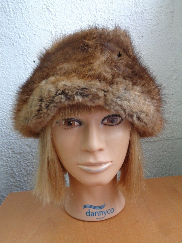 MINT NATURAL BROWN MUSKRAT FUR HAT CAP WOMEN WOMAN SIZE ALL  display picture 2