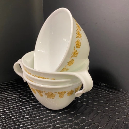 Vintage Corelle Butterfly Gold Cups Set of 4 Coffee Tea Corning Ware 