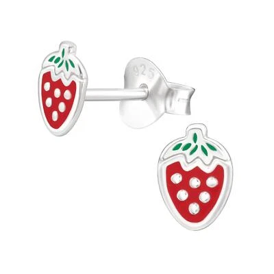 Erdbeere Kinder Ohrringe 925 Silber für Mädchen Ohrstecker Schmuck Geschenk - Bild 1 von 4