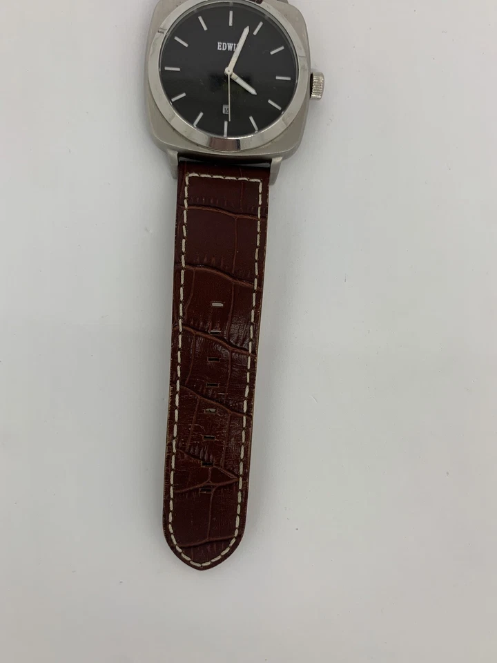 Reloj Edwin Company JULIUS para hombre 3 manos fecha acero inoxidable correa de cuero marrón Foto 3 de 4