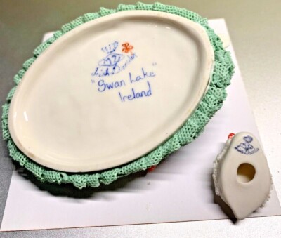 Irish Dresden Swan Lake Porcelain - Lace Flowers 2 Swans 1 is