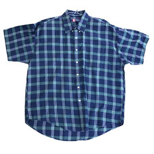 Vintage Chaps Ralph Lauren Polo Blue Plaid Button Down Shirt XL Men Green Blue