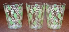 Mid Century Childs Set of 3 Tumblers - Green Diamond White Stripe Glass 2 1/4"