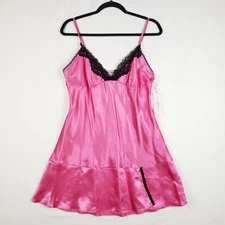 Linea Donatella Satin Slip Womens Large Nightgown Pink Lace Trim NWT