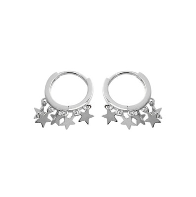  925 Sterling Silver Star Huggie Hoop Drop Dangle Stars Earrings Gift Box A28