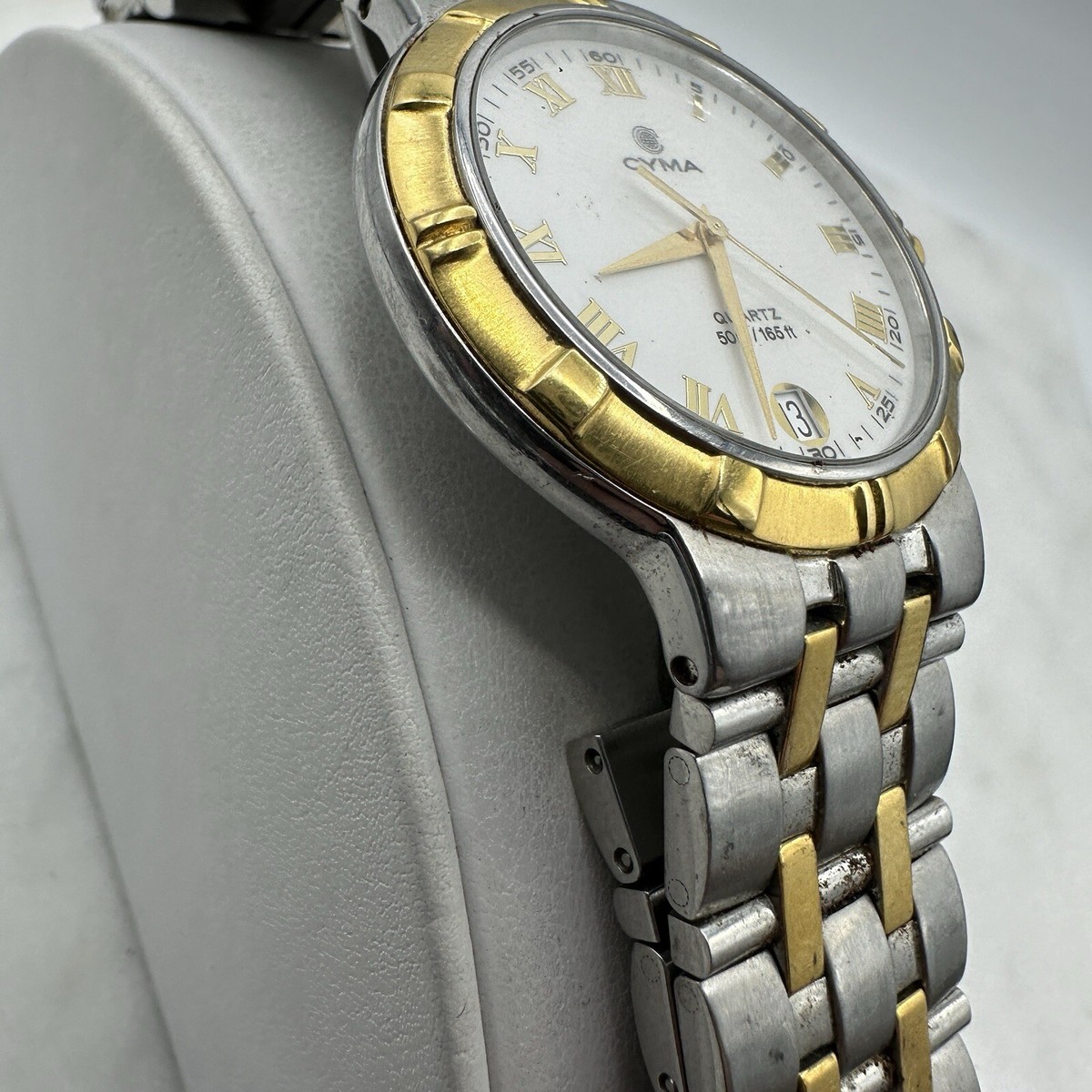 MENS CYMA Le Locle Swiss Made Gold Silver Tone SS 35mm Sz 7” Date
