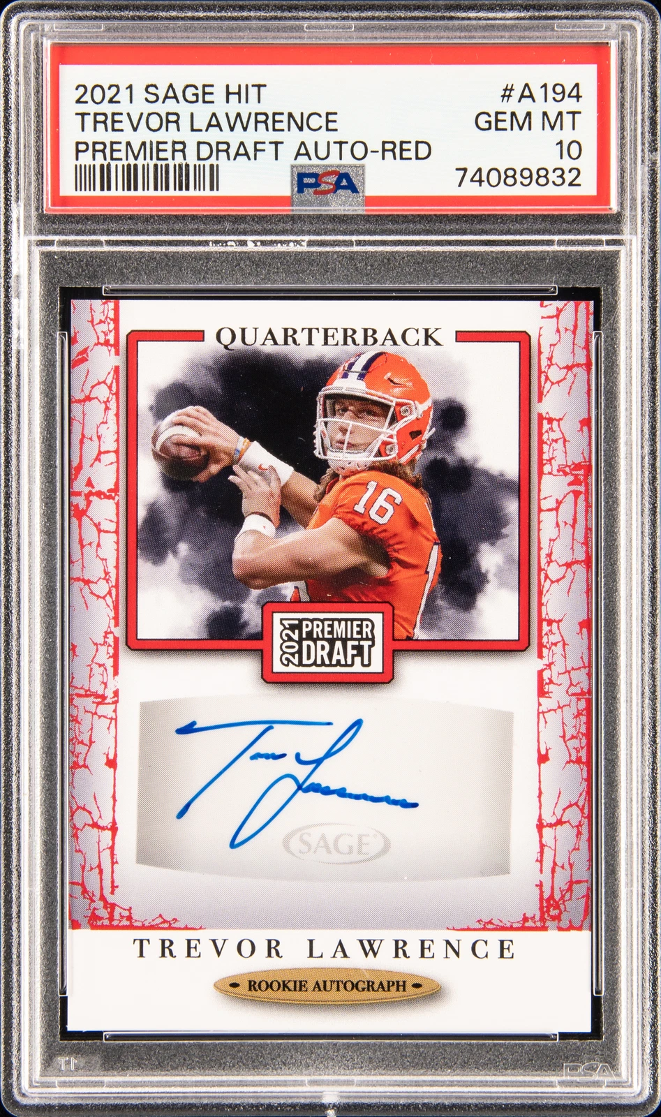 Trevor Lawrence Sage Hit Premier Draft Autograph #A194 Red