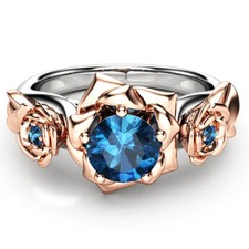 1.0Ct Blue Round Cut CZ-Stone Three-Stone Engagement Ring in 925 Sterling Silver