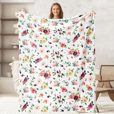 Floral Throw Blankets Women Girls Colorful Flowers Flannel Soft 50x60 Inch