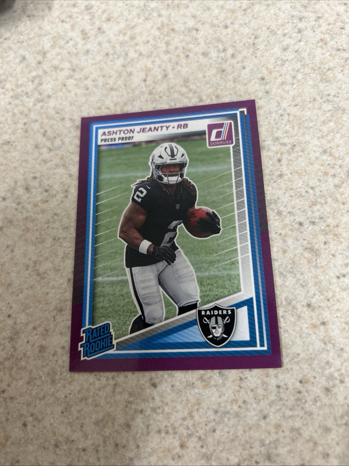 Ashton Jeanty 2025 Donruss Rated Rookie Purple Press Proof Las Vegas Raiders