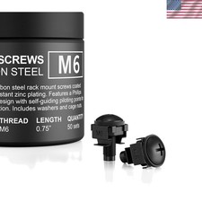 Carbon Steel M6 Rack Screws, Nylon Washers, and Cage Nuts. 50-Piece Set for E...