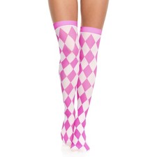 Benefeet Sox Thigh High Socks Long Over Knee Nylon One Size, Argyle-pink