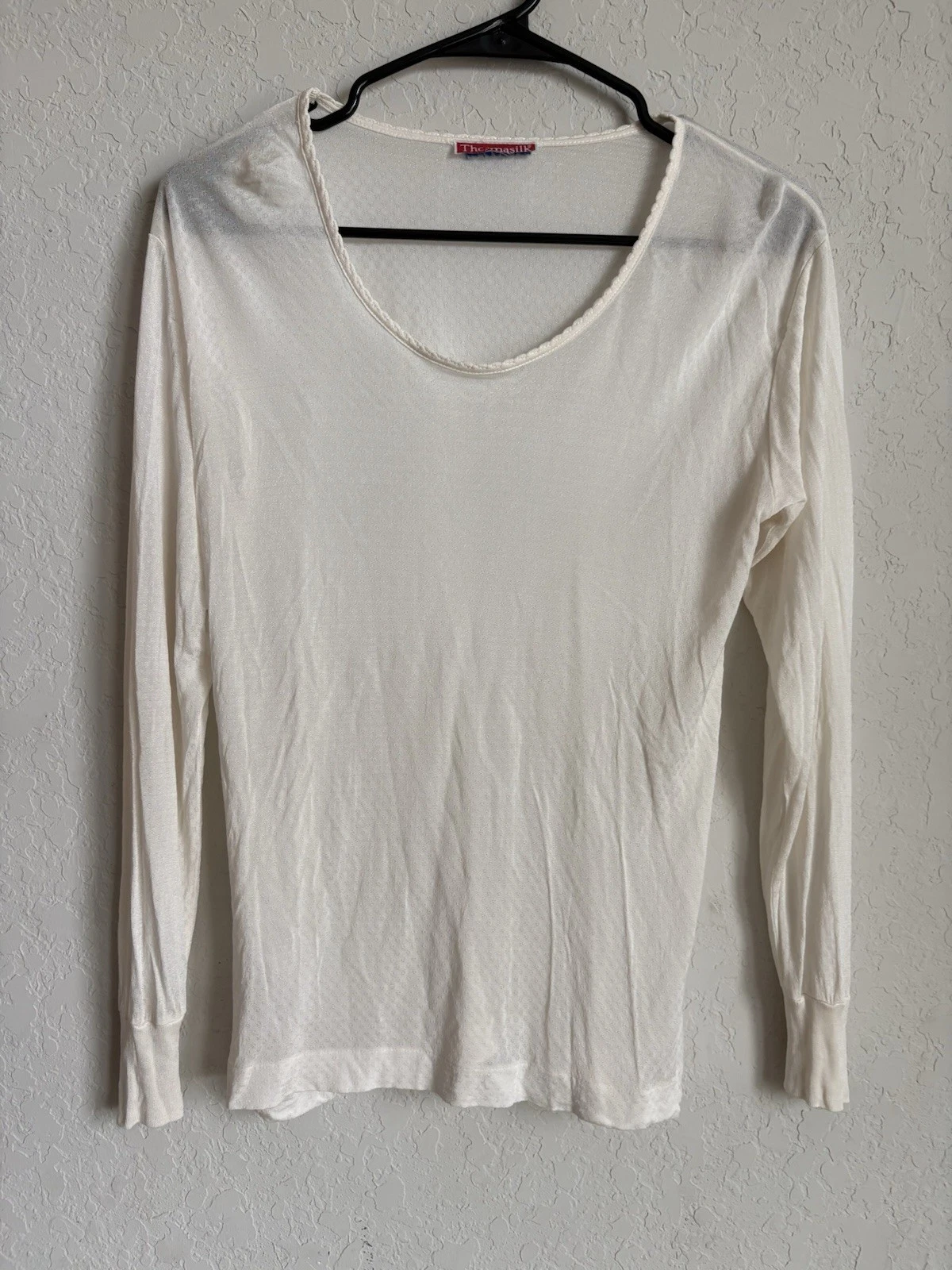 Vintage Thermasilk Womens Top Size M Base Layer Pointelle Knit Sheer 100% Silk