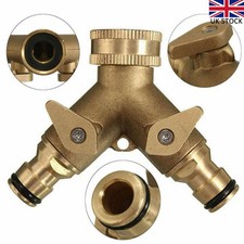 2 Way Brass Garden Hose Pipe Tap Adaptor Twin Hosepipe Connector Splitter Double