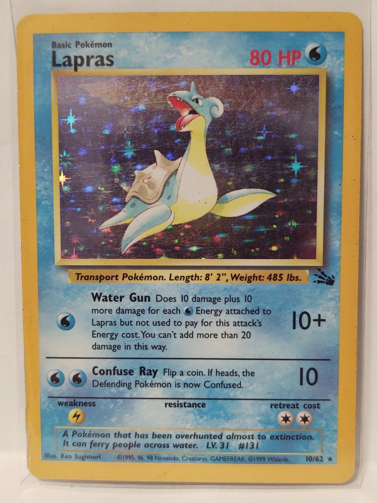 Pokemon Rare Lapras 10/62 Fossil Holo - Heavily Played (HP)