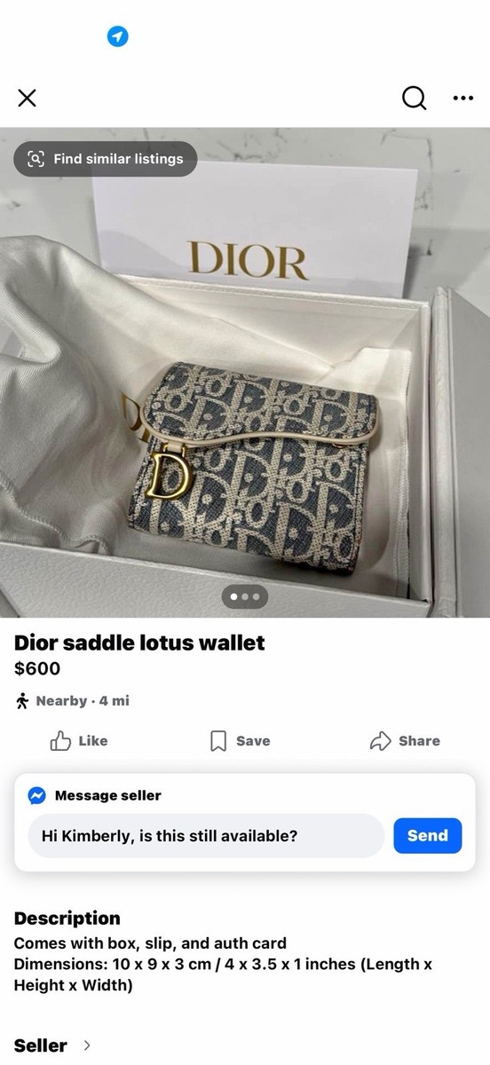 Christian Dior Saddle Lotus Wallet Gray Logo Gold Hardware Folding