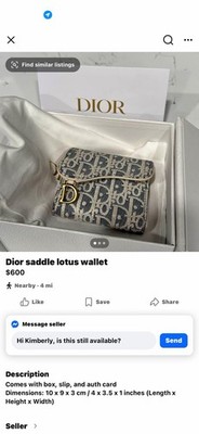 Christian Dior Saddle Lotus Wallet Gray Logo Gold Hardware Folding