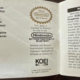 Romance of the Three Kingdoms NES Nintendo Instruction Manual Only