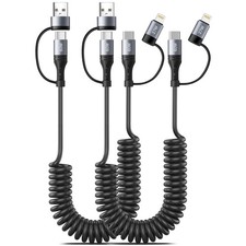 60W Coiled USB C Cable Fast Charging, 2Pack 4FT 4 in 1 Charging Cable