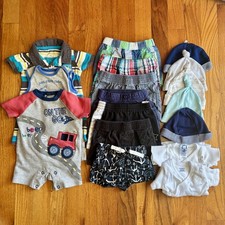  17 Piece Lot Baby Boys Clothing Lot Size NB Newborn Hats Shirts Shorts Rompers