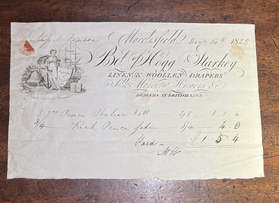 1825 Macclesfield Drapers Billhead Hogg & Starkey Leinen Wolle Seide Spitze
