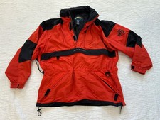 Eddie Bauer EBTEK Anorak Men XLargeXLRed/Orange&Black Hood Zip Pockets Vintage