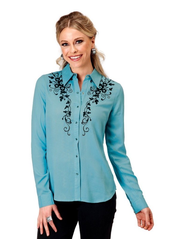 Roper Western Shirt Womens L/S L Turquoise 03-050-0565-1017 BU CLEARANCE