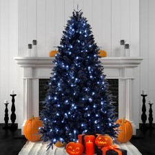 8ft Black Pre-Lit Christmas Tree with 600 White LED Lights