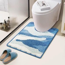 Blue Ocean Wave NonSlip UShaped Toilet Bath Rug Washable Mat 24x20 Inch