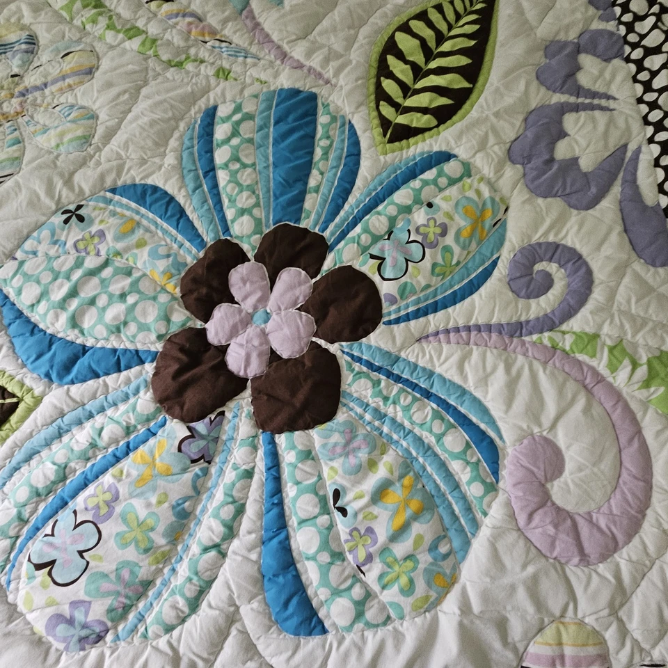 Colcha adolescente Pottery Barn PBT Wailua praia floral oceano cama dormitório pontos pastel duplo - Imagem 4 de 4