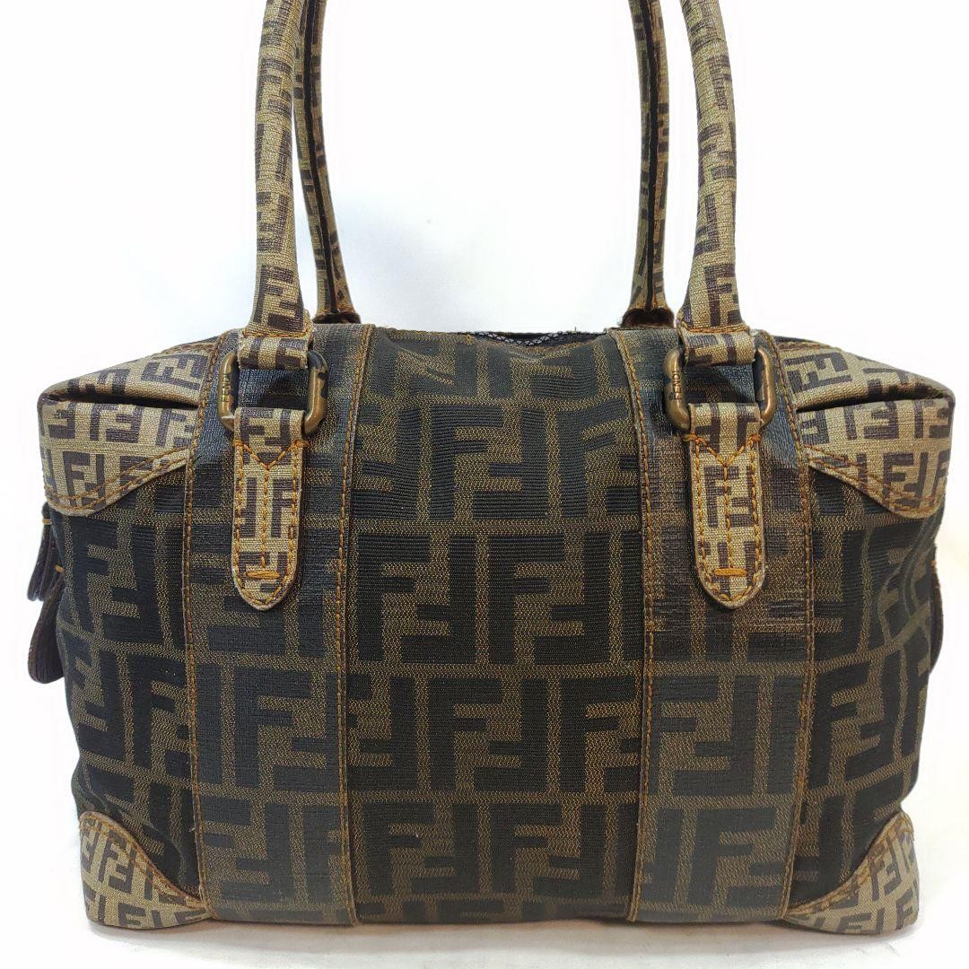 FENDI Mini Boston Bag Hand Bag Tote Purse FF Zucca PVC Canvas Khaki Authentic thumbnail 11