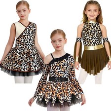 Kids Girls Prehistoric Cave Costume Leopard Print Patchwork Metallic Dress Up