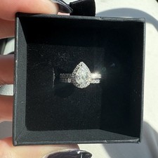 Pear-Shaped Diamond Halo Engagement Wedding Ring Set in White Gold