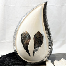 M Meilinxu Angel Wing Large Teardrop Engraved Urn for Cremation Ashes - White