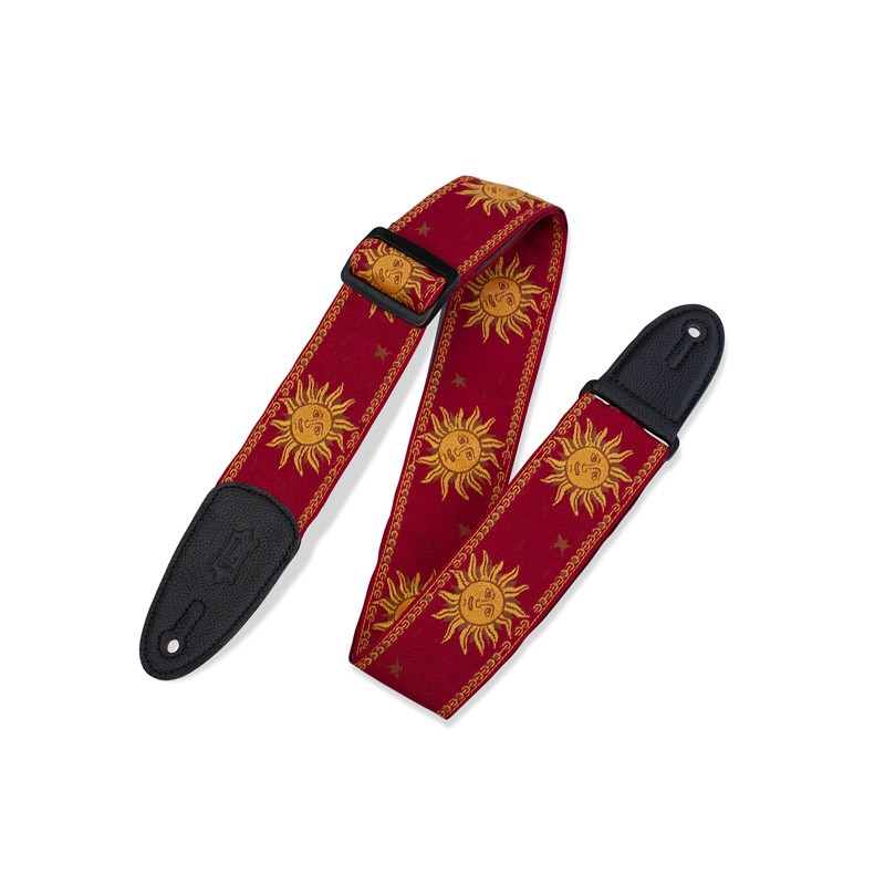 Levys MPJG-SUN-RED 2 inch Sun Design Jacquard Weave Guitar Strap, Red (NEW)