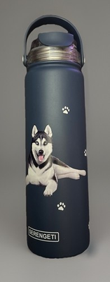 #ad Serengeti Husky Dog Stainless Steel Water Bottle 24oz Insulated with Straw $19.99