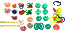 HUGE LOT - Soothie Silicone Pacifiers  Billy Bob Nuk Nuby Razberry Super  Wee